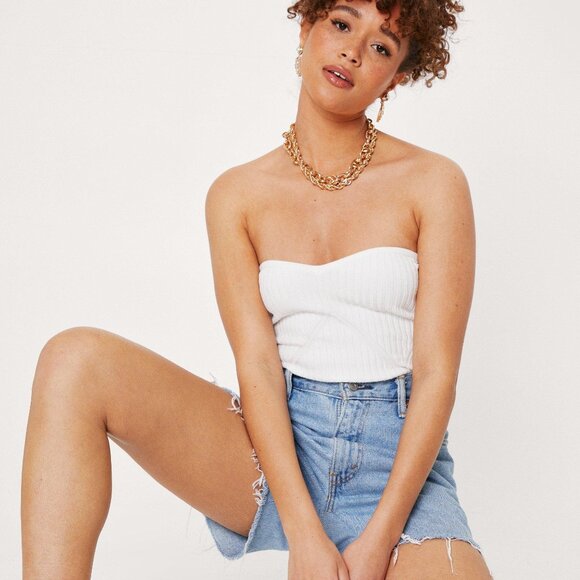 White Ribbed knitted Strapless Tube top size 6 from Nasty Gal - Picture 1 of 5